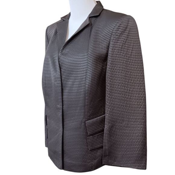 AKRIS Blazer Jacket 16 Wool Blend Satin Embossed Dark Gray Career‎ Office Luxury